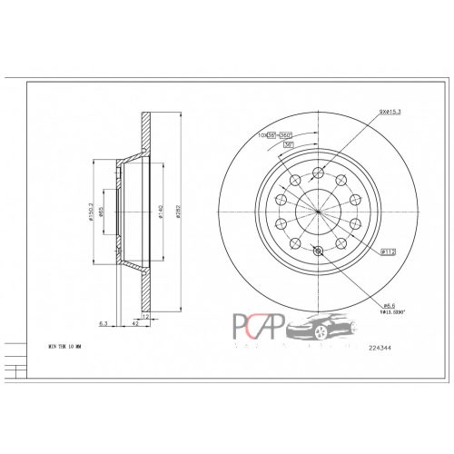 Hátsó féktárcsa, 282mm, hűtetlen (Vw Passat B6...) - Hart