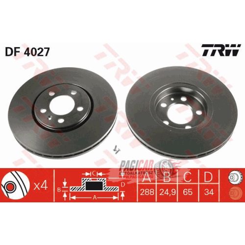 Audi A3 (8L1) első féktárcsa (288mm, hűtött) - TRW (DF4027) SZETT (2db)