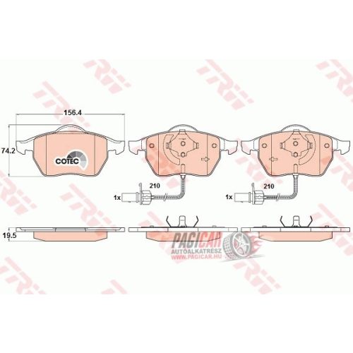 Audi A4-B5 első fékbetét (288-312mm-es féktárcsához) - TRW (GDB1307) (+)