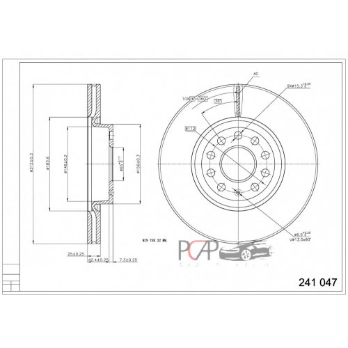 Első féktárcsa, 312mm, hűtött (Audi A3, Skoda Octavia 2, Vw Passat B6...) - Hart Premium  SZETT (2db)